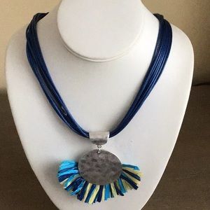 Carole Dauplaise  fan straw necklace